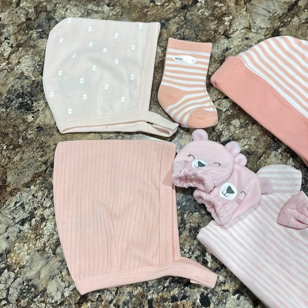 NEW Lot of Newborn Girls Hats Gloves Socks Pink Baby Girl Infant Kids Bonnets